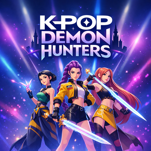 K-Pop Demon Hunters logo featuring Rumi, Zoey and Mira
